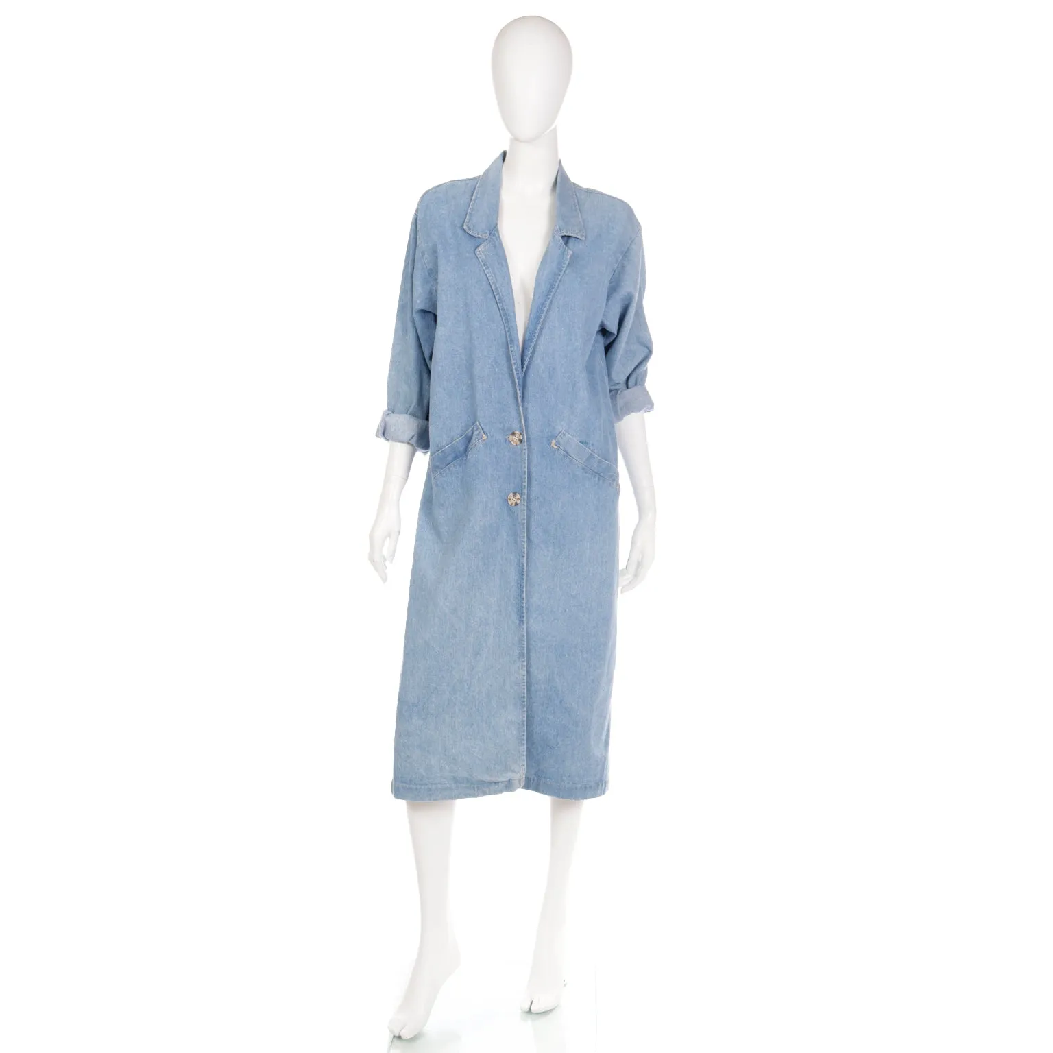 1980s Vintage Denim Blue Jean Duster Coat