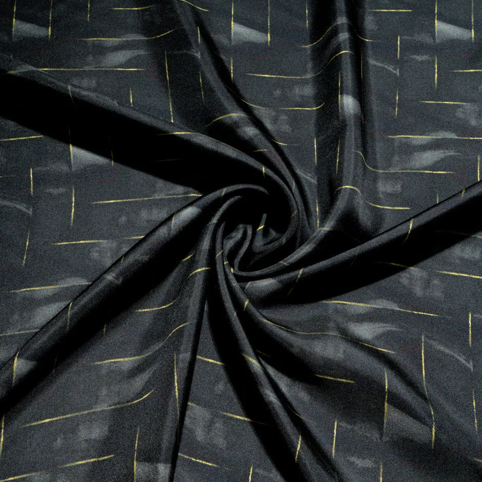 Black & Yellow Printed Pure Silk Twill