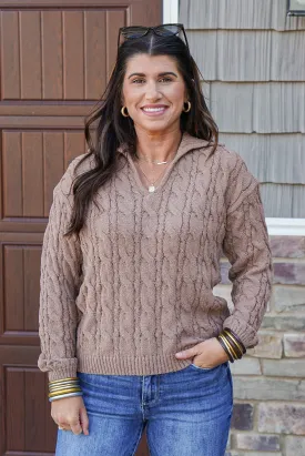 Cable Knit Perfection Mocha Sweater