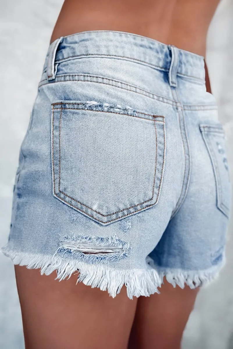 Distressed Ripped High Waist Denim Shorts