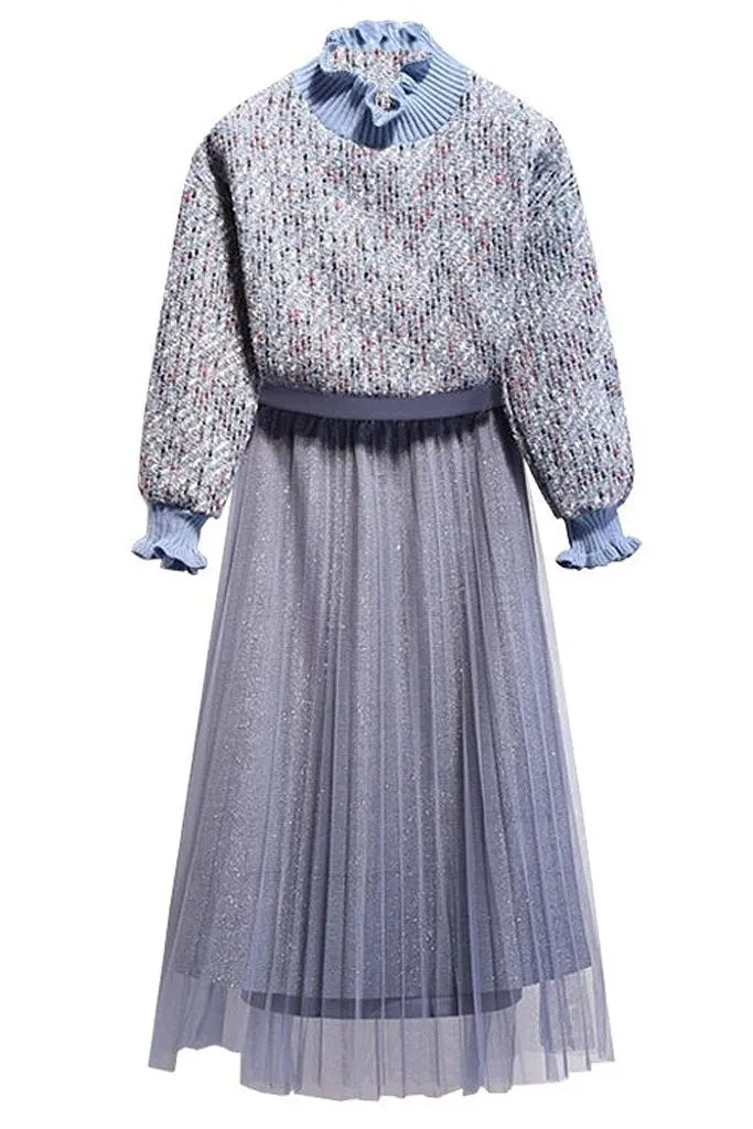 Elora Tweed Style Knitted Top and Mesh Skirt Set