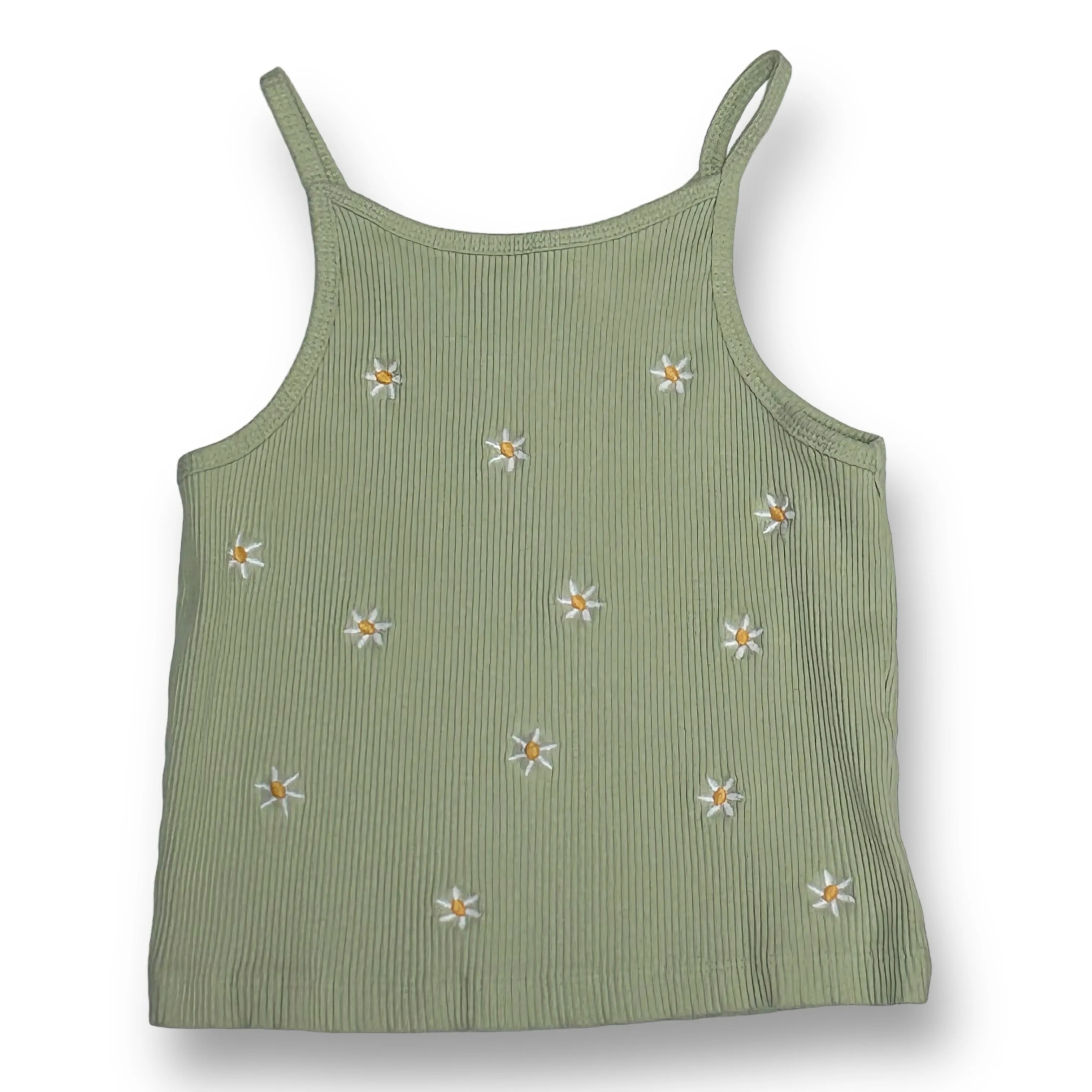 Girls Zara Size 11/12 Light Green Daisy Ribbed Crop Tank Top