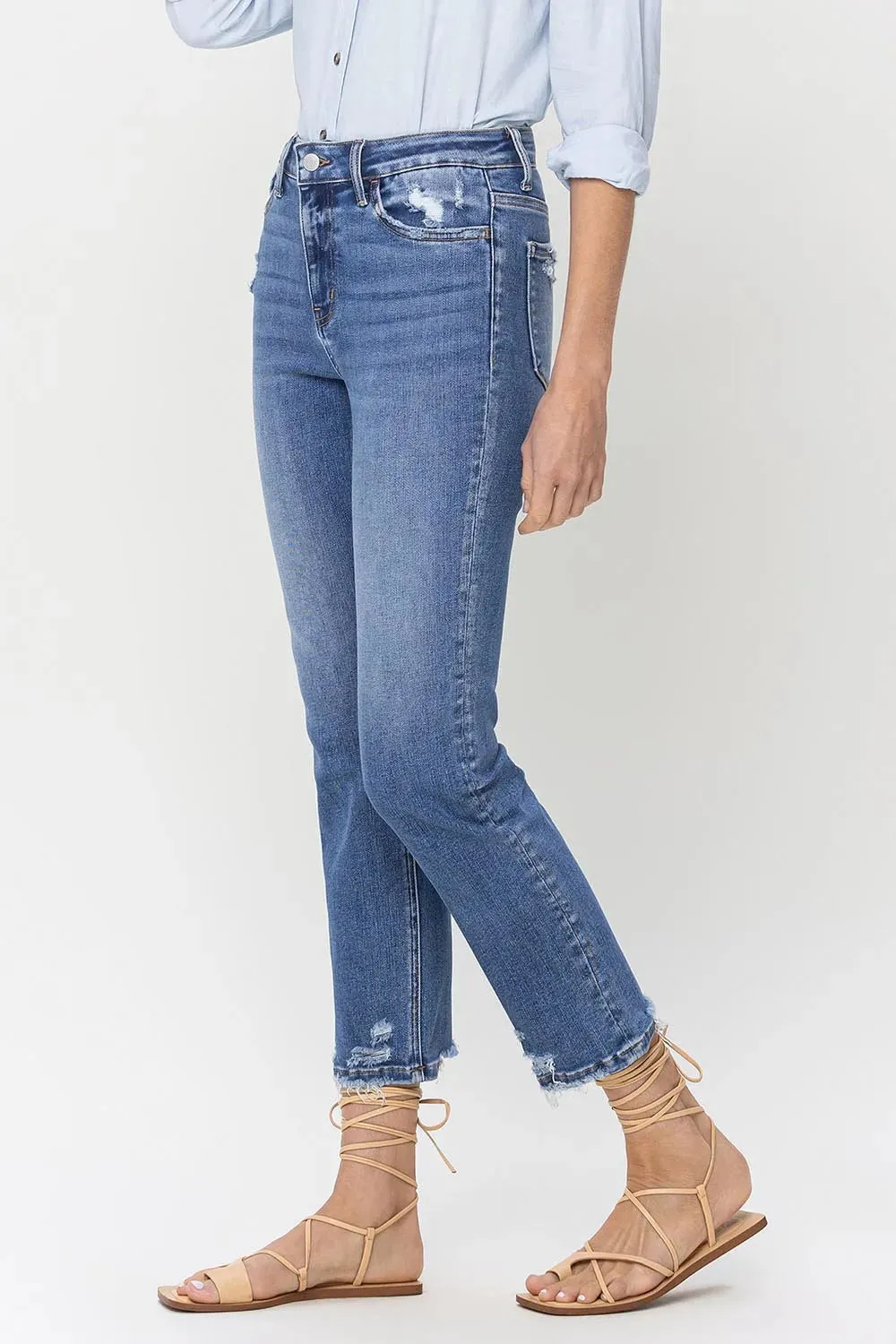 High Rise Raw Hem Straight Jeans