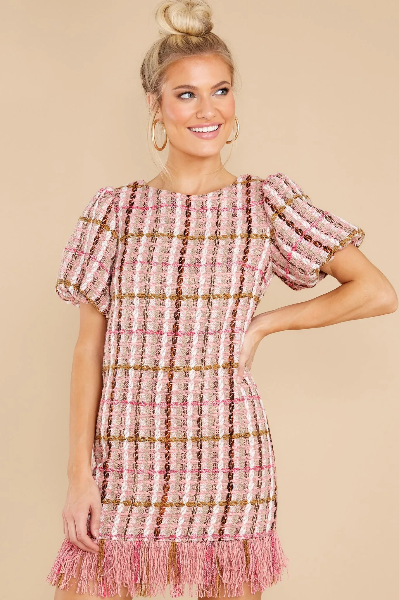 Higher Class Pink Tweed Dress