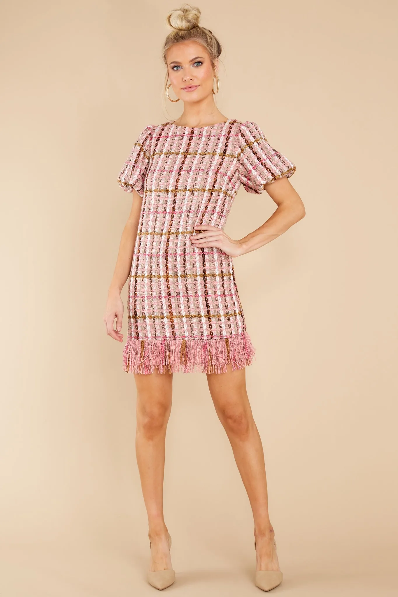 Higher Class Pink Tweed Dress