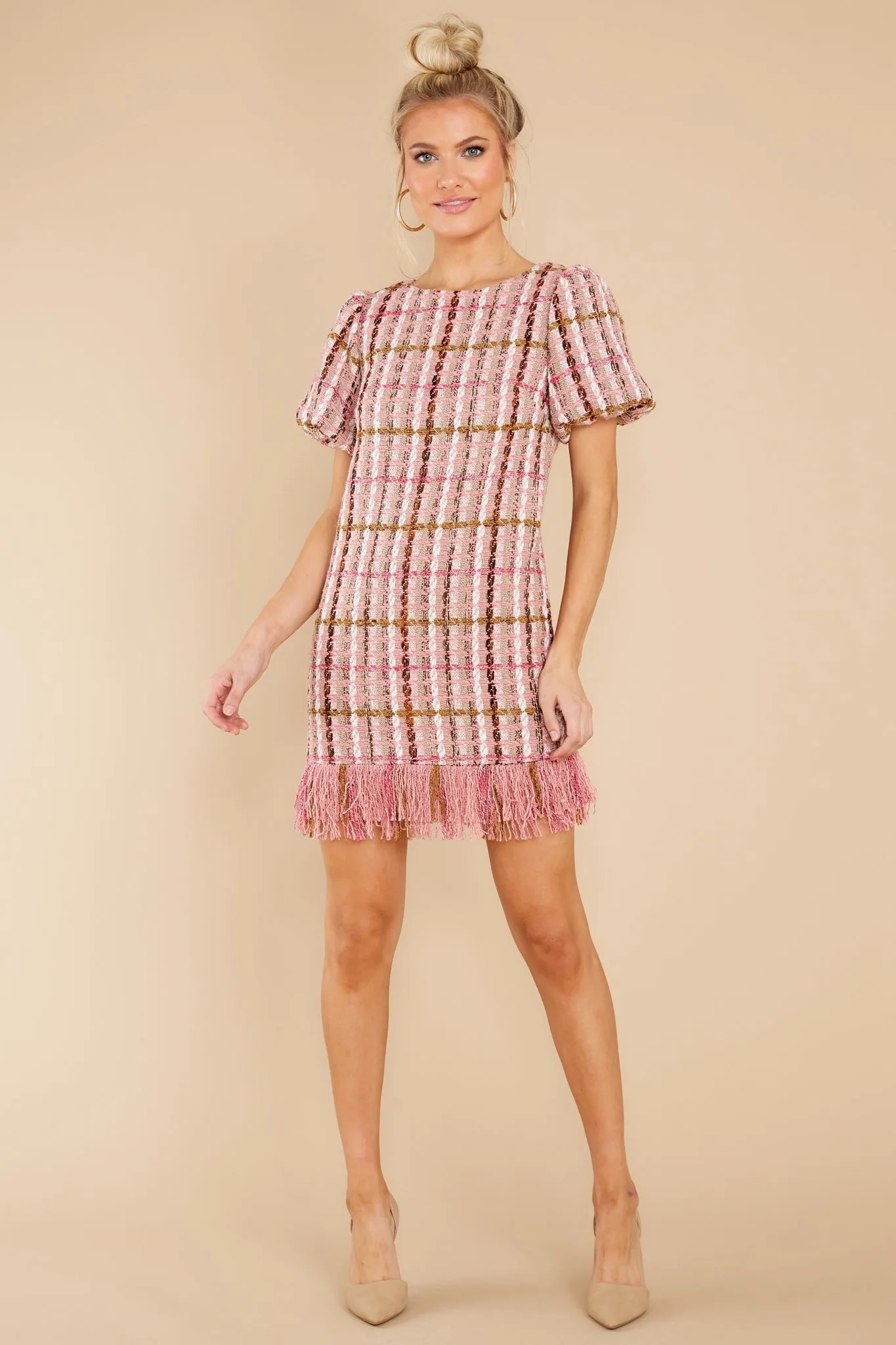 Higher Class Pink Tweed Dress