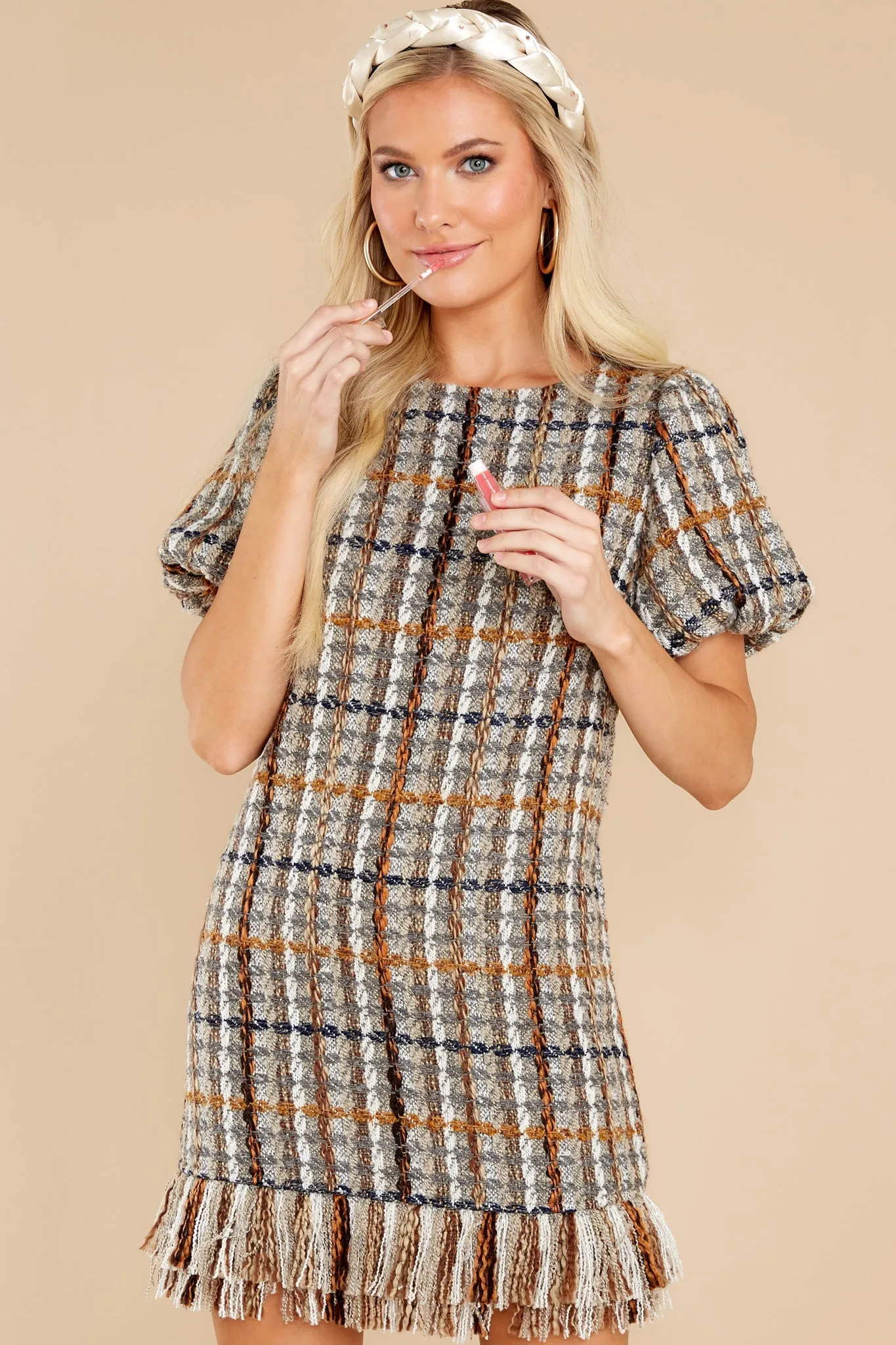 Higher Class Taupe Tweed Dress