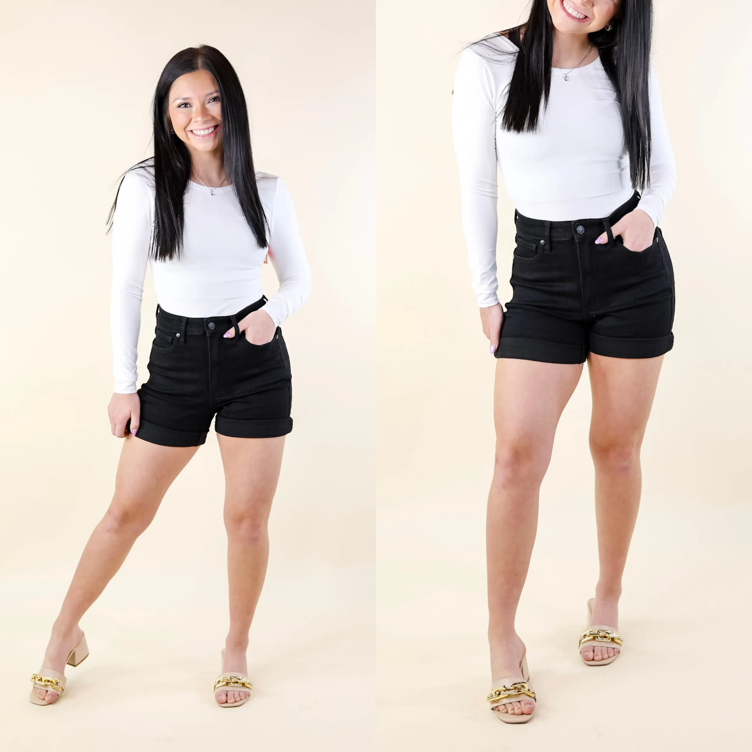 Judy Blue | Summer Break Tummy Control Cuffed Shorts in Black