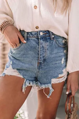 Kyle Raw Edge Distressed Denim Shorts