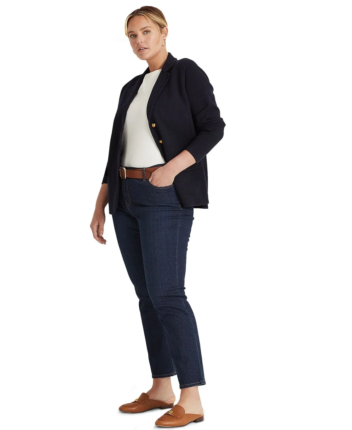 Lauren Ralph Lauren Women's Plus Size Combed Cotton Single Breasted Blazer