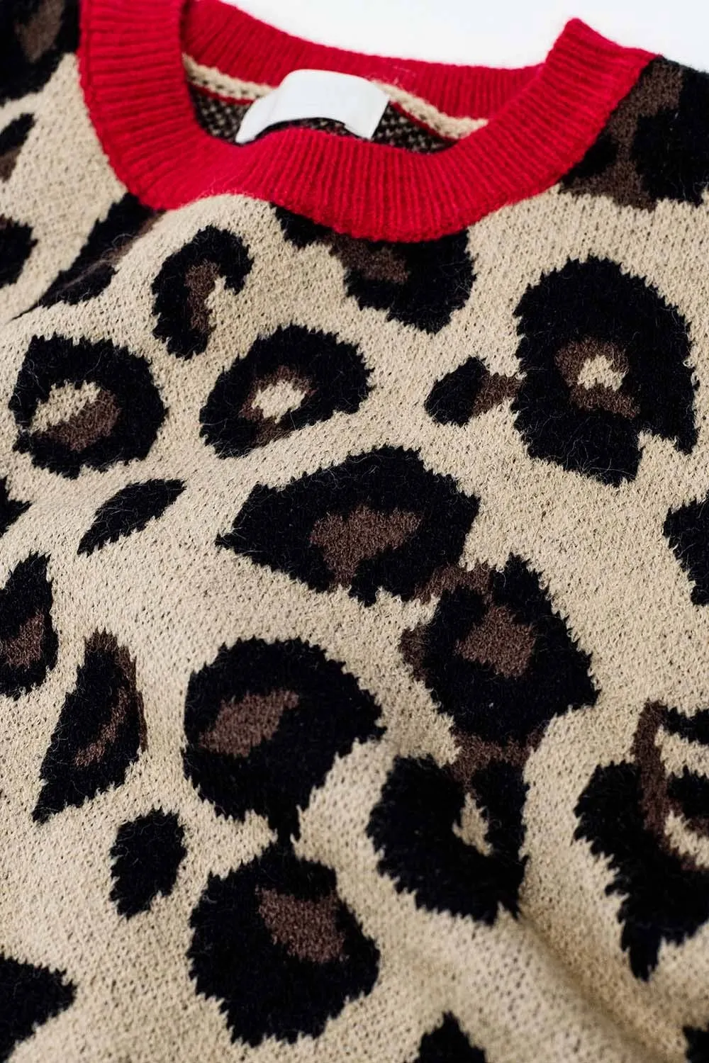 Leopard sweater with red detail on the neck and sleeves