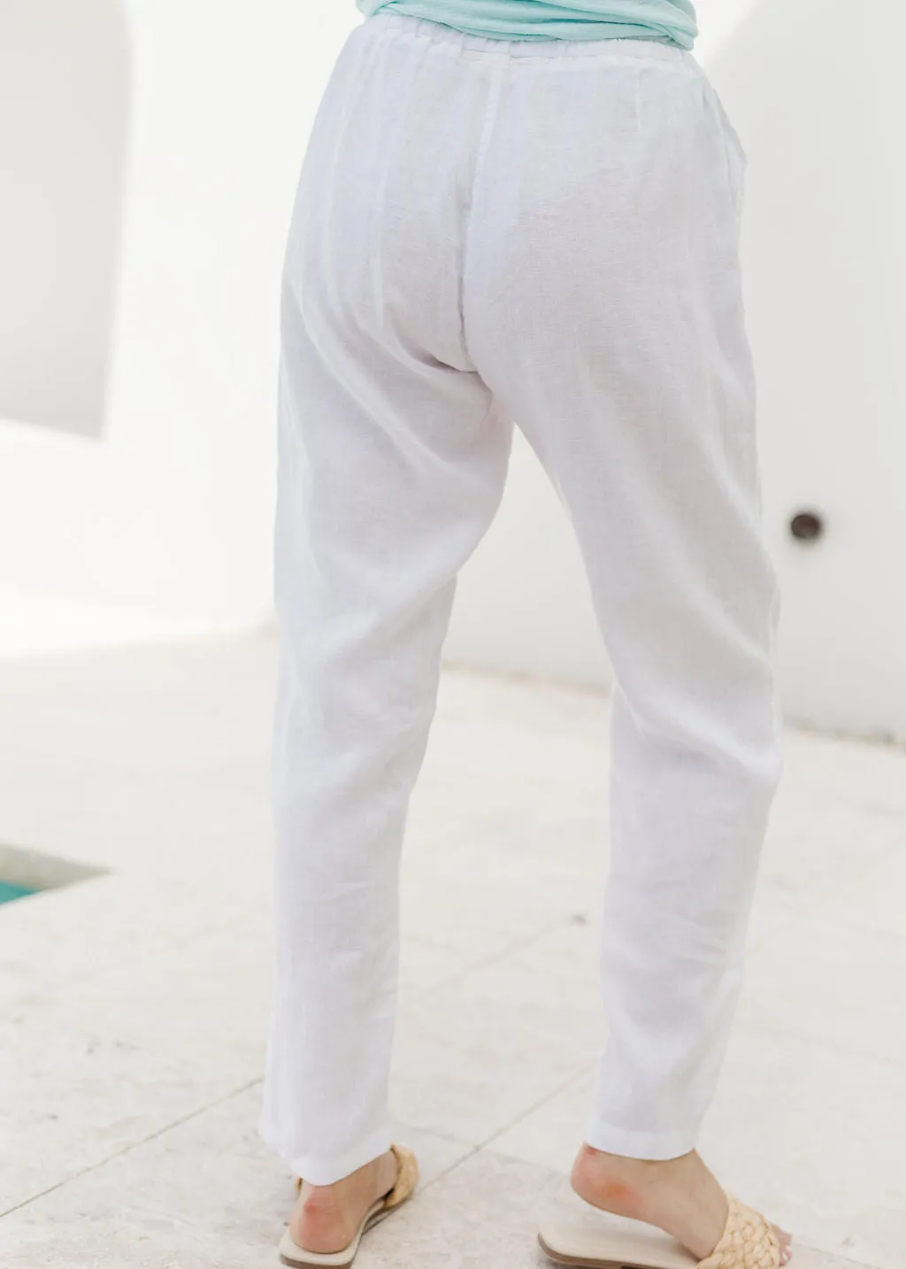 Linen Straight Leg Drawcord Pant White