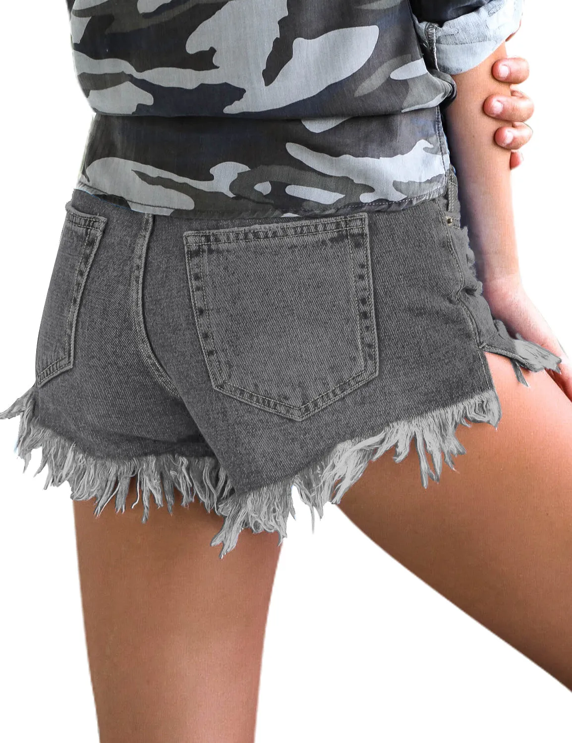 luvamia Women's Casual Denim Shorts Frayed Raw Hem Ripped Jeans Shorts