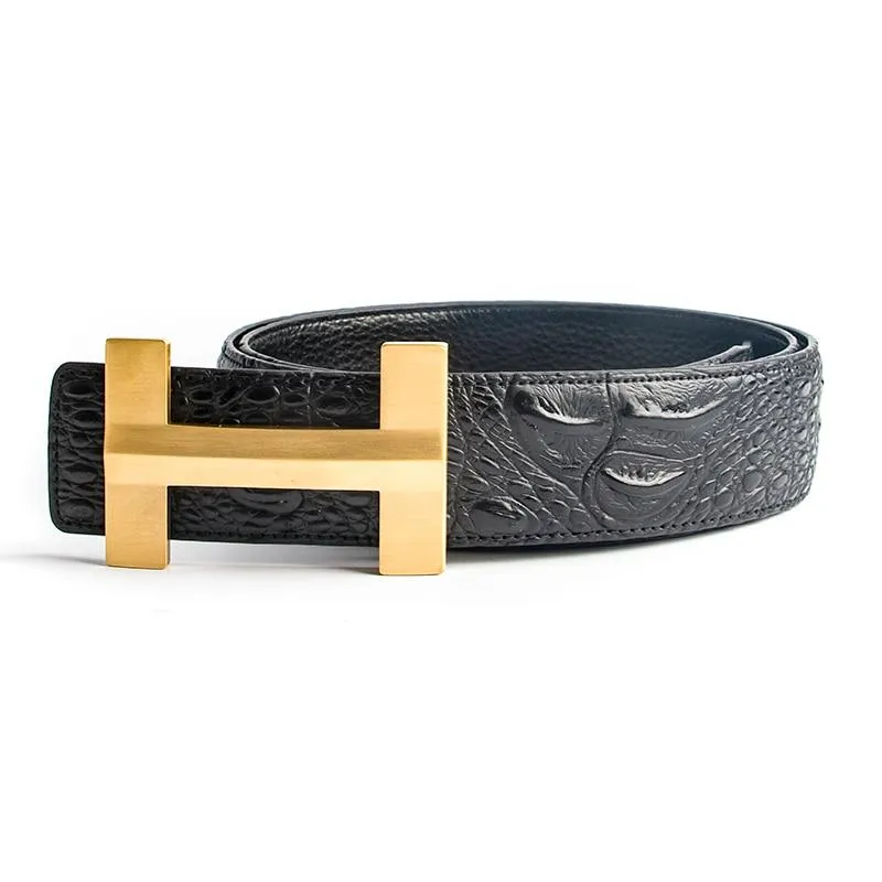 Luxury Crocodile Pattern Brass Buckle Leather Belt