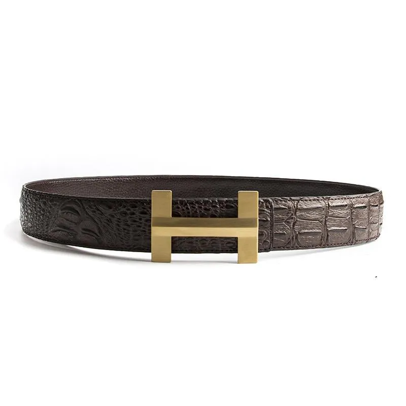 Luxury Crocodile Pattern Brass Buckle Leather Belt