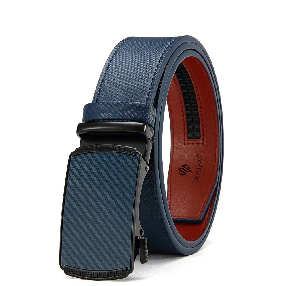 Men's Cowhide Leather Business Belt Dark Blue