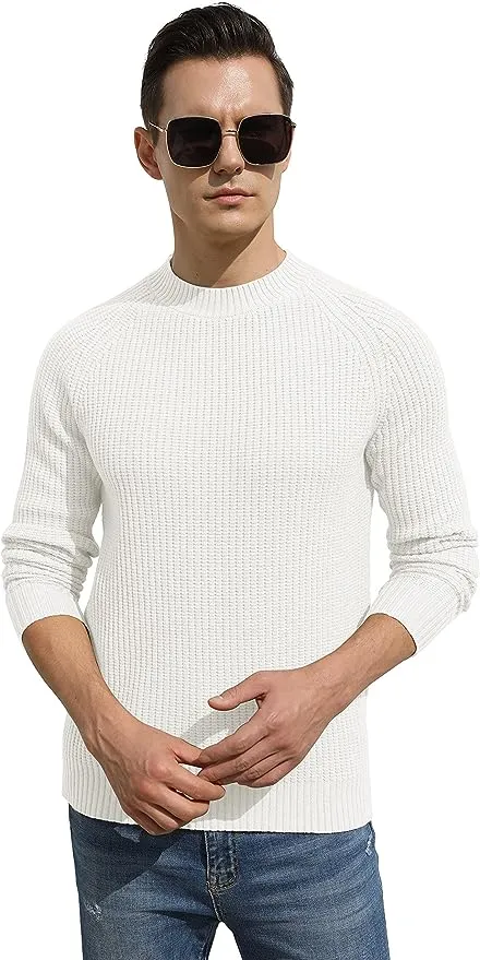 Men's Crewneck Casual Sweater Structured Knit Pullover - White