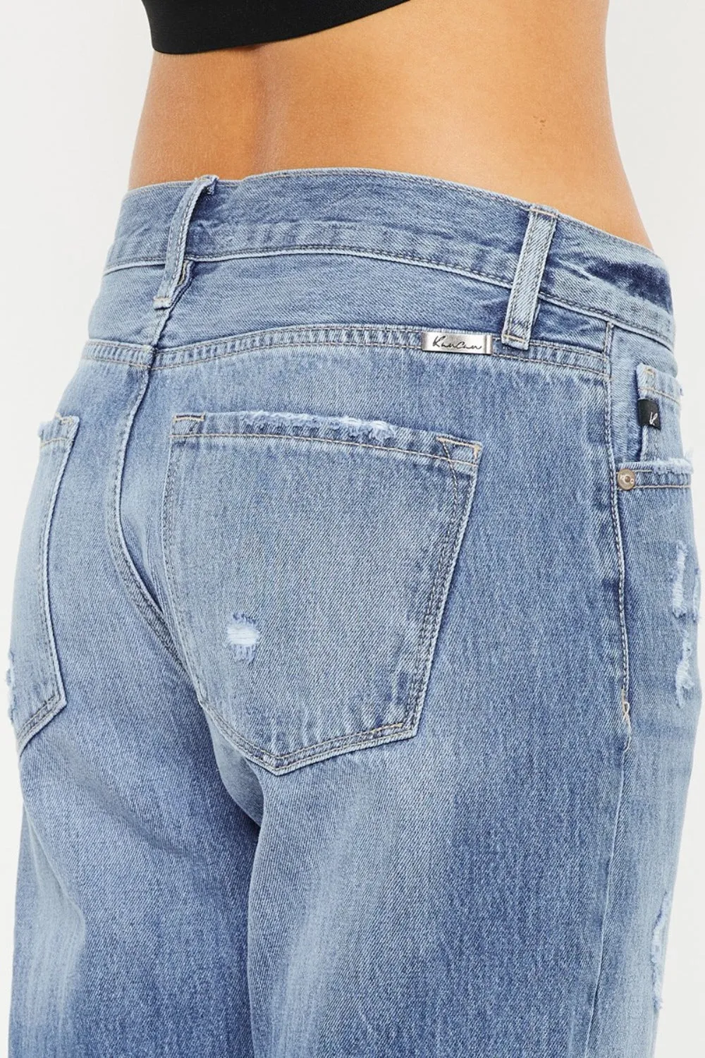 Mid Rise Distressed Straight Jeans