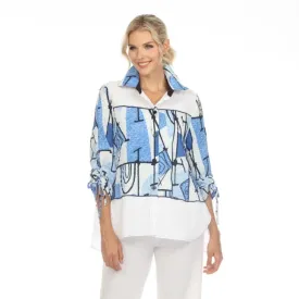 Moonlight Abstract Blouse in Blue Hues, Black & White - 3710