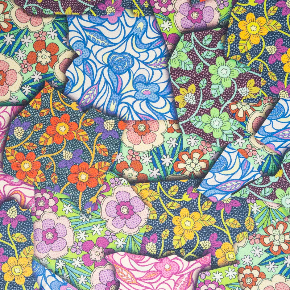 Multi-Coloured Patchwork Floral Printed Silk