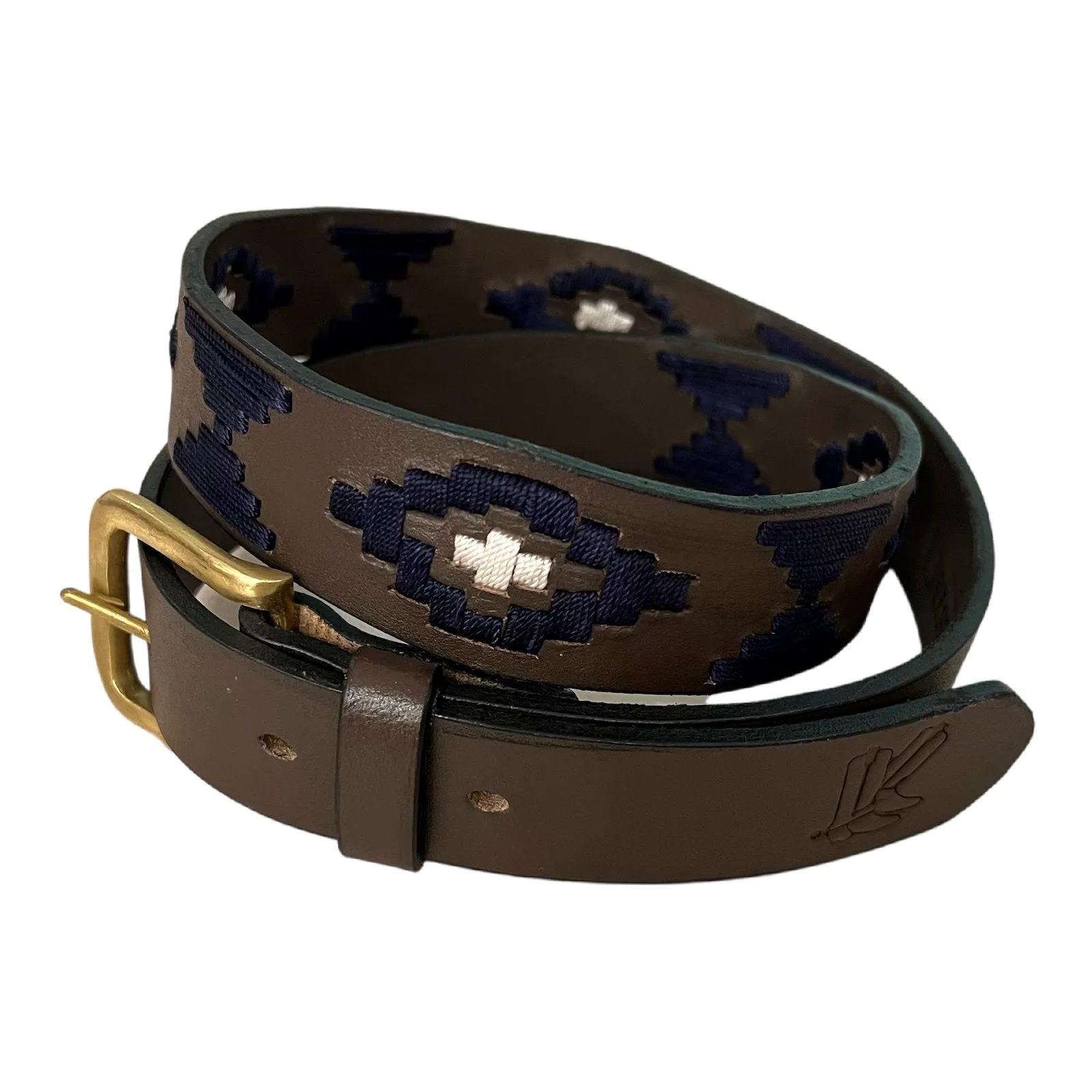 Navy/White Leather Designer Belt