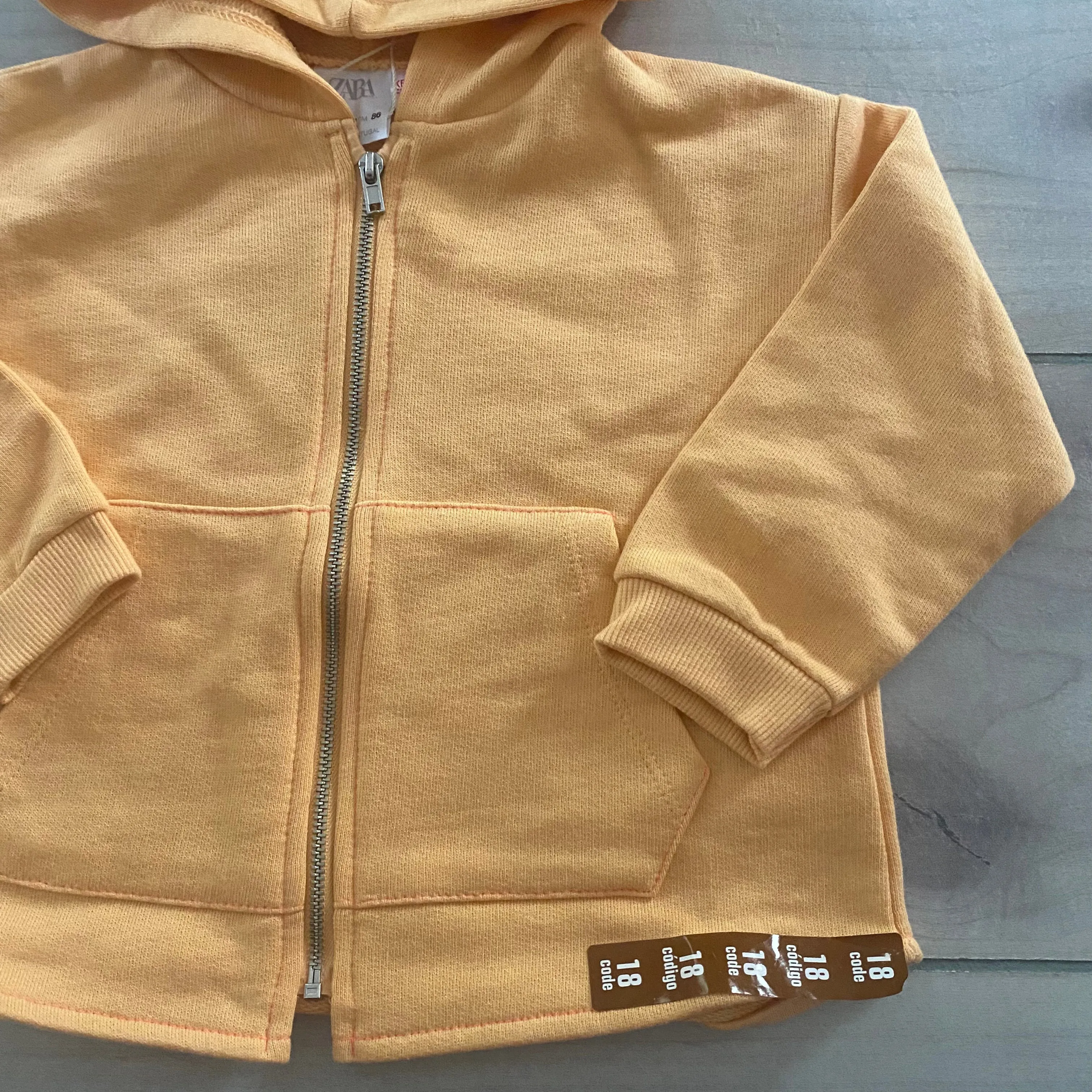 NEW Zara Baby Soft Orange Cotton Hooded Zipper Jacket