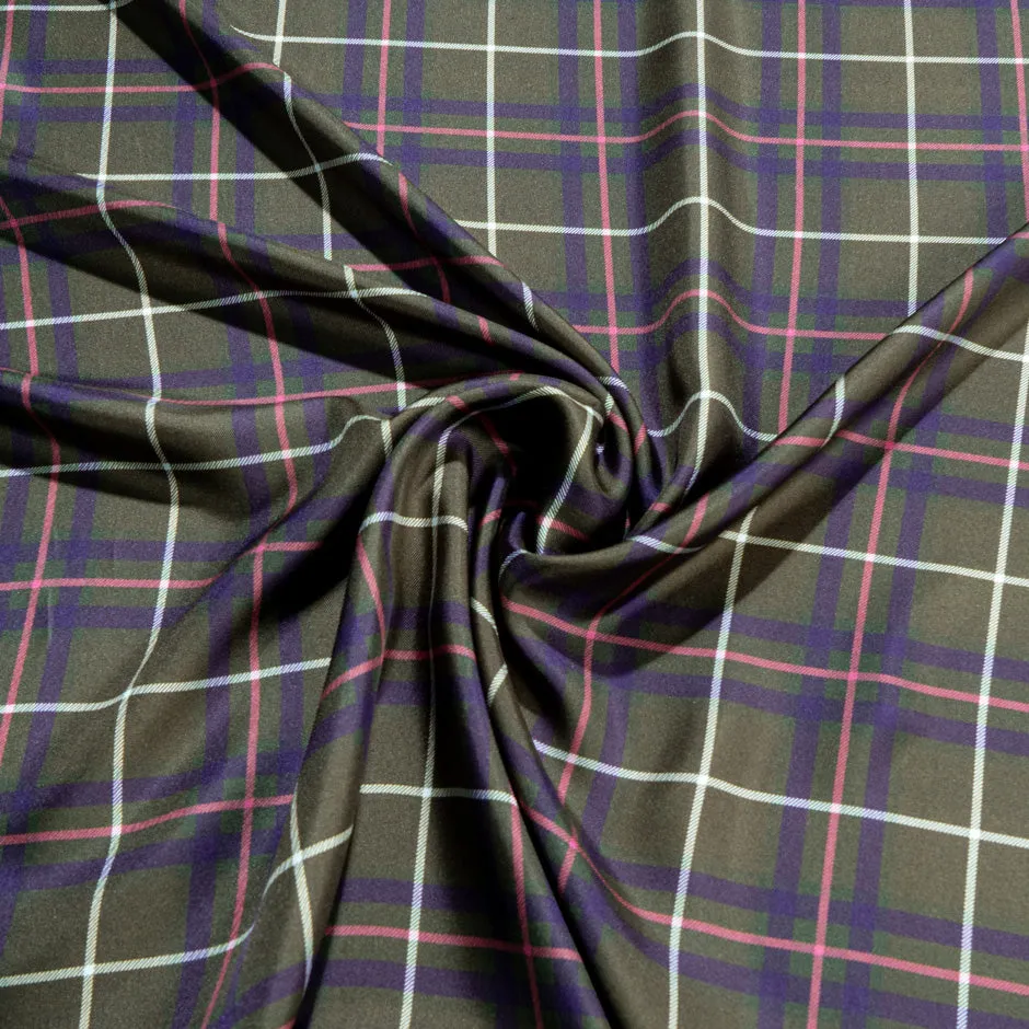 Olive Green Tartan Checkered Silk Twill