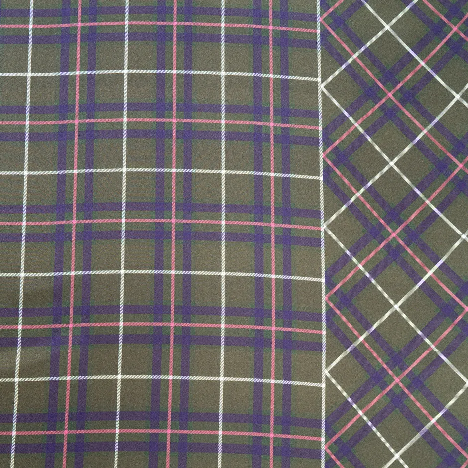 Olive Green Tartan Checkered Silk Twill