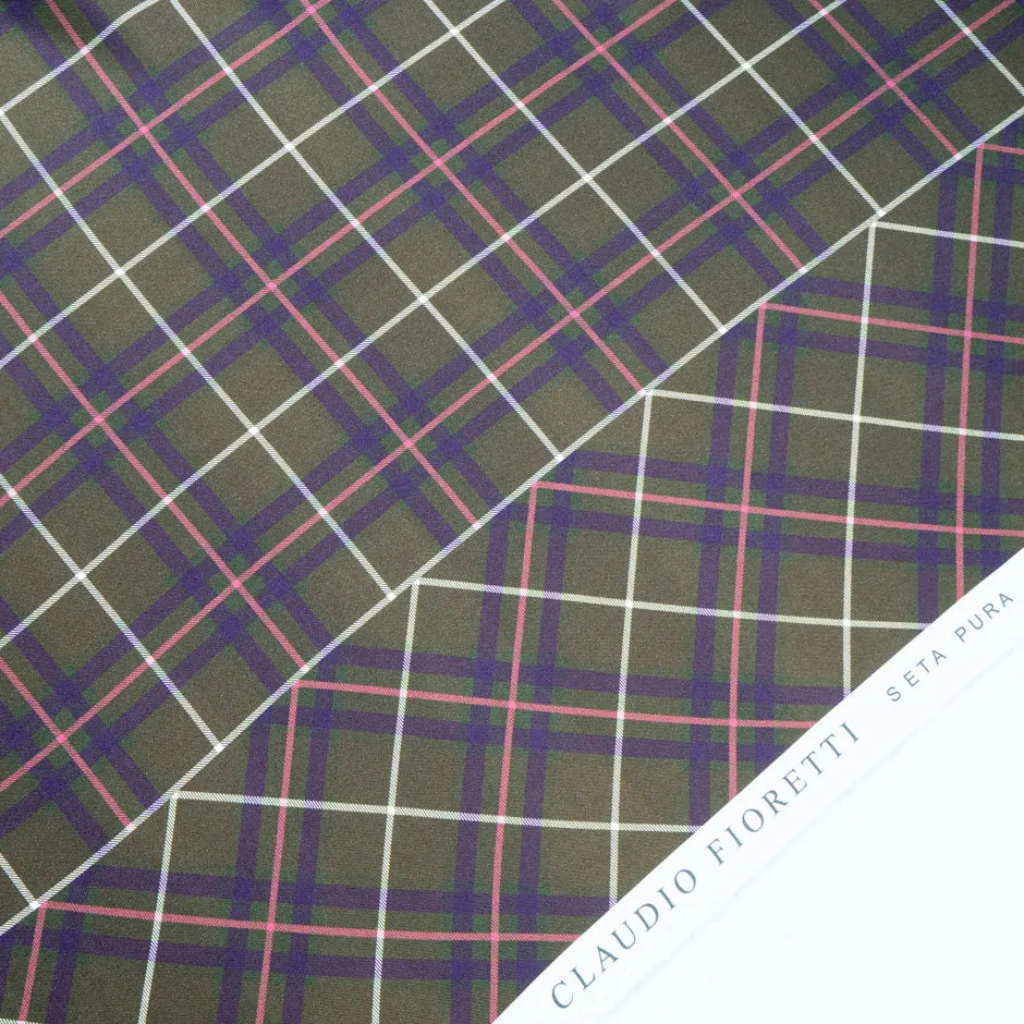 Olive Green Tartan Checkered Silk Twill