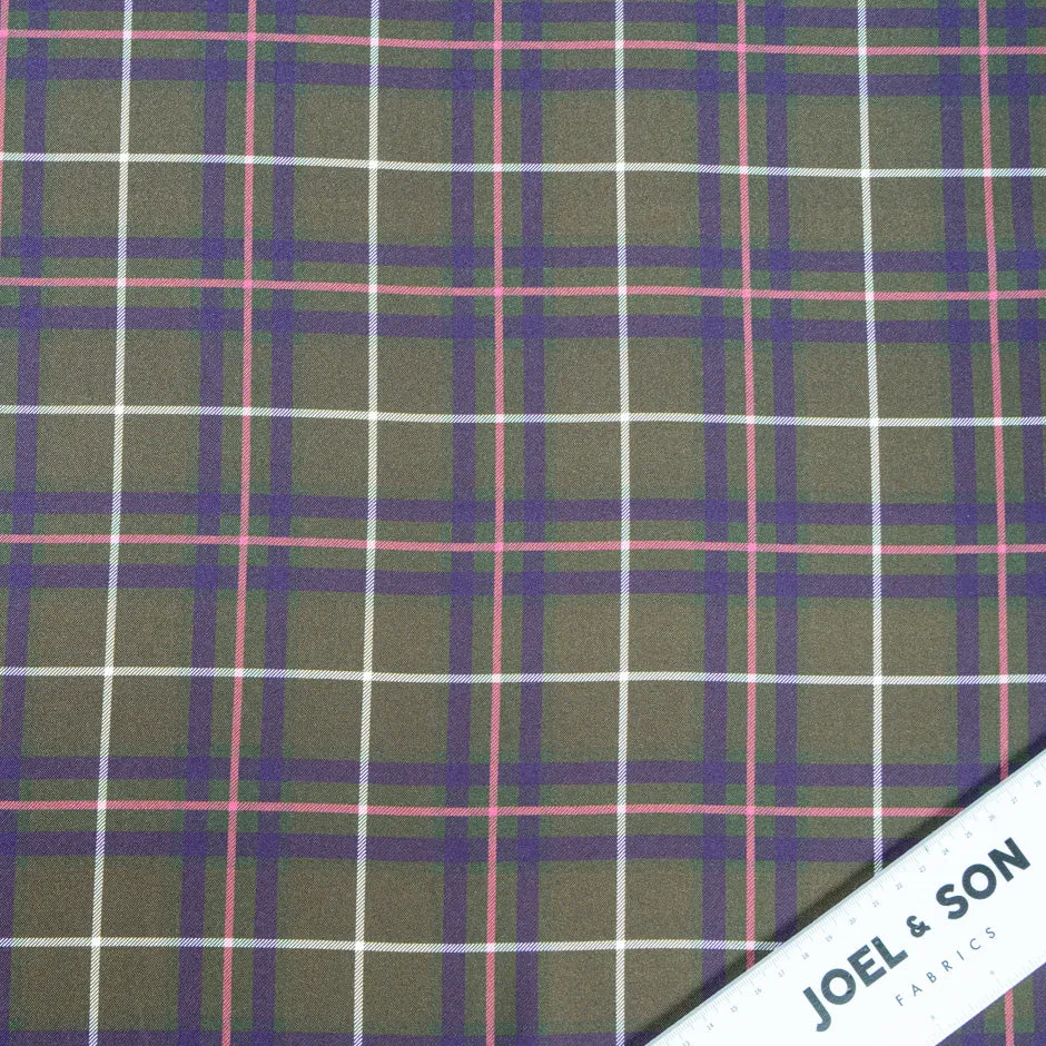 Olive Green Tartan Checkered Silk Twill