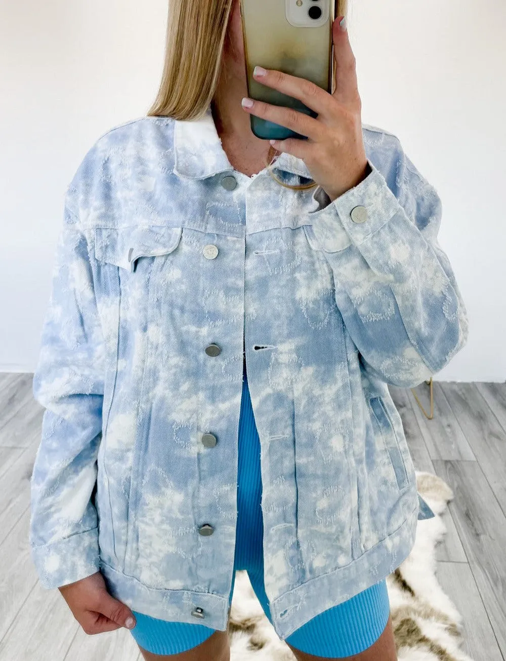 Oversized Tie Dye Denim Jacket in Blue