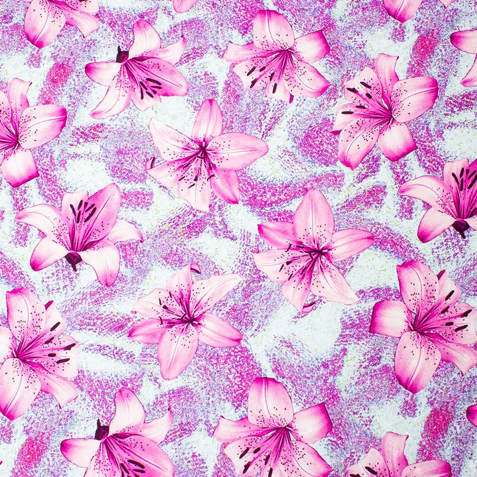 Pink Floral Printed Aqua Silk Jacquard