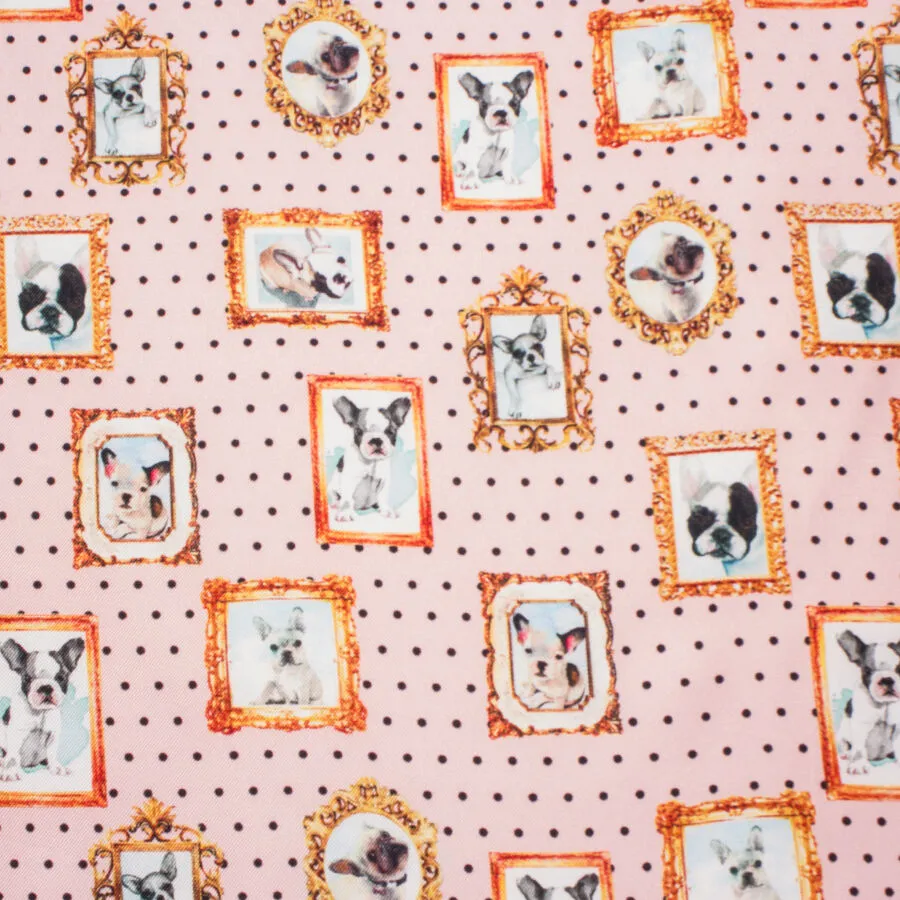 Pink 'Framed Dogs' Printed Silk Twill