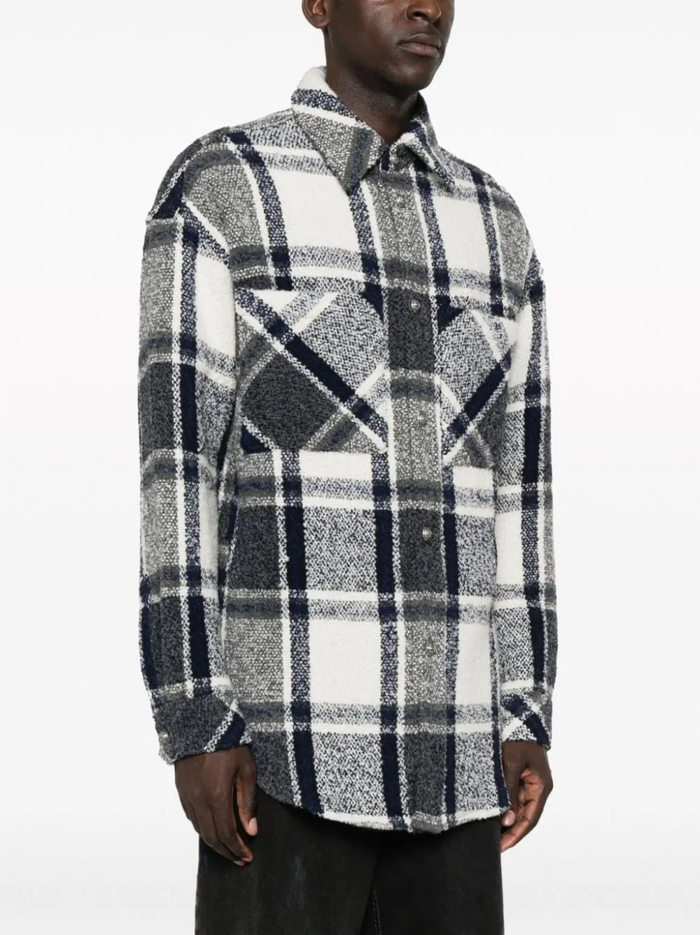 PLAID CHECK-PRINT TWEED SHIRT