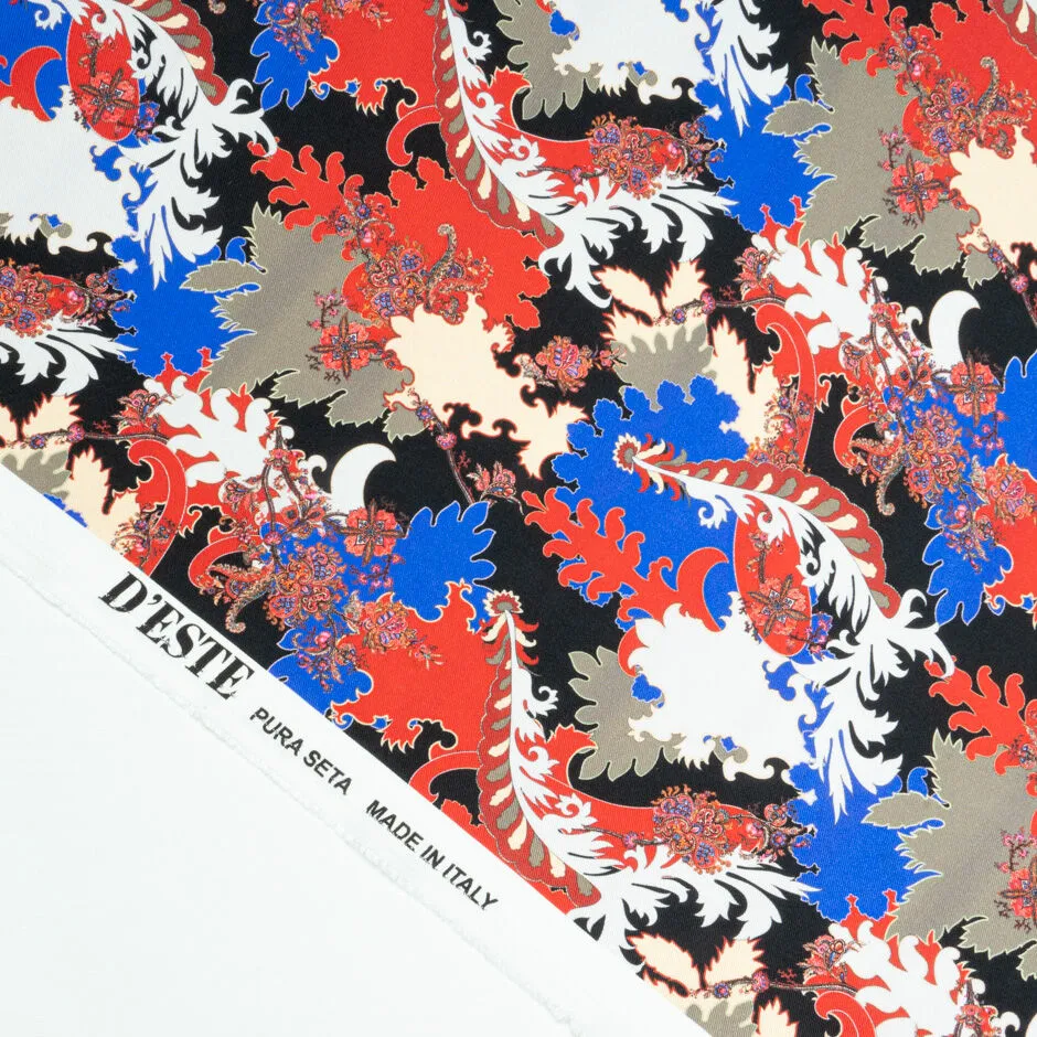 Red, Blue, Grey Multi Printed Pure Silk Twill