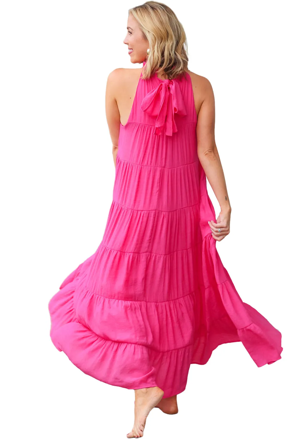 Rose Pink Long Tiered Maxi Dress