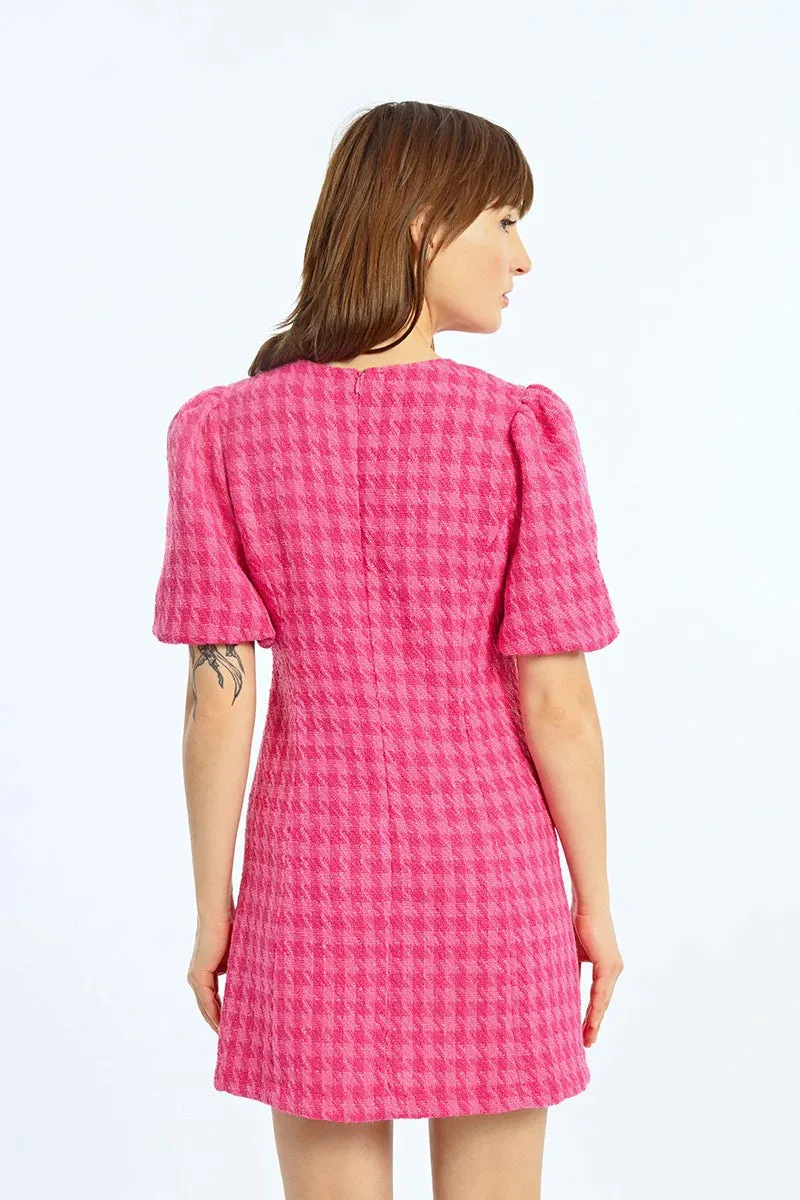 The Pippa Houndstooth Mini Dress - Fuchsia