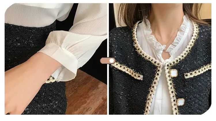 Tweed Jacket Women's Suits 2025 New Spring Autumn Two-Piece Skirt Female Casaco Fashion Loose Single-Breasted Wool Sets Skirt