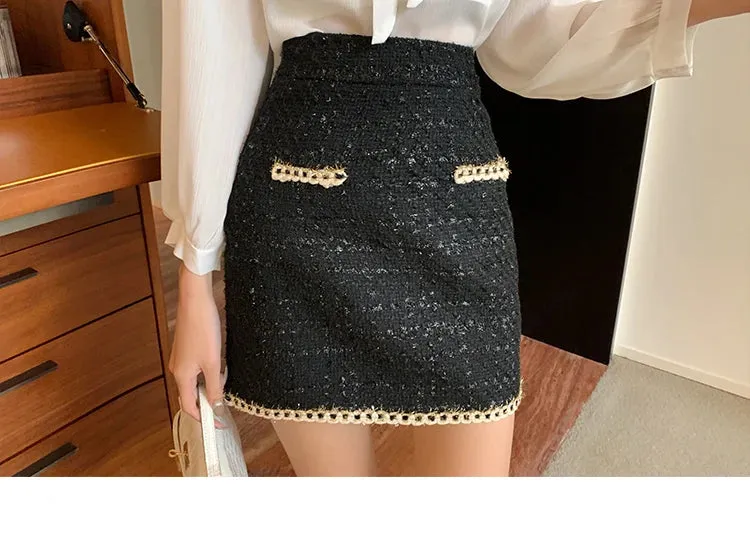 Tweed Jacket Women's Suits 2025 New Spring Autumn Two-Piece Skirt Female Casaco Fashion Loose Single-Breasted Wool Sets Skirt