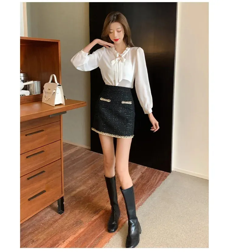 Tweed Jacket Women's Suits 2025 New Spring Autumn Two-Piece Skirt Female Casaco Fashion Loose Single-Breasted Wool Sets Skirt