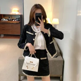 Tweed Jacket Women's Suits 2025 New Spring Autumn Two-Piece Skirt Female Casaco Fashion Loose Single-Breasted Wool Sets Skirt