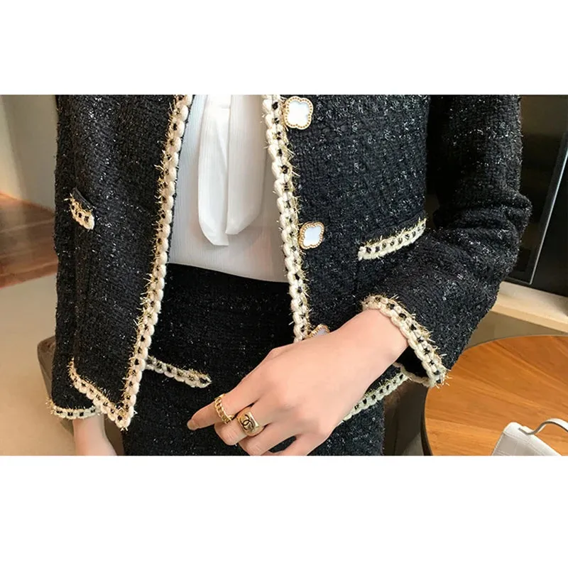 Tweed Jacket Women's Suits 2025 New Spring Autumn Two-Piece Skirt Female Casaco Fashion Loose Single-Breasted Wool Sets Skirt