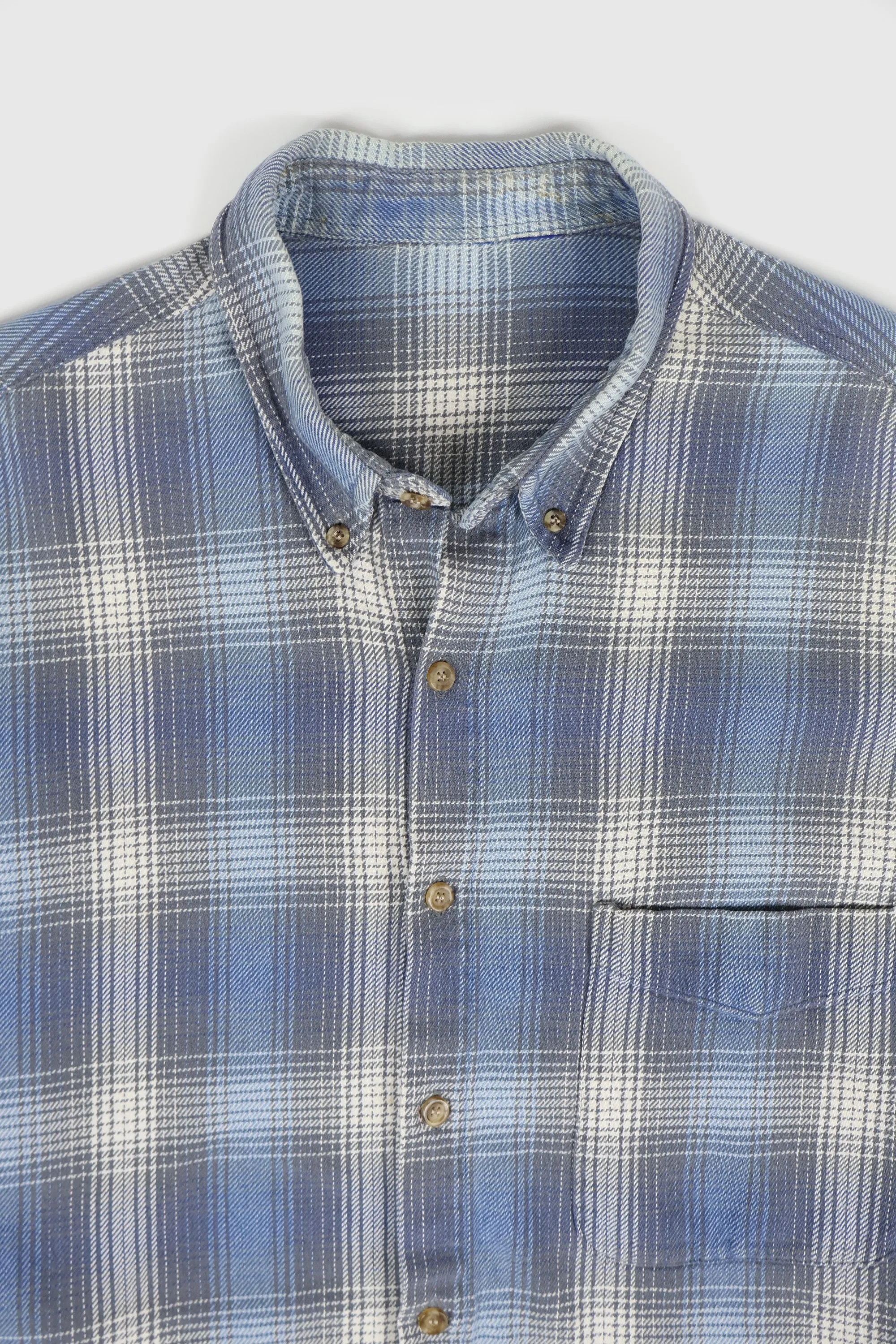 Vintage Faded Blue Plaid Button-Down Shirt