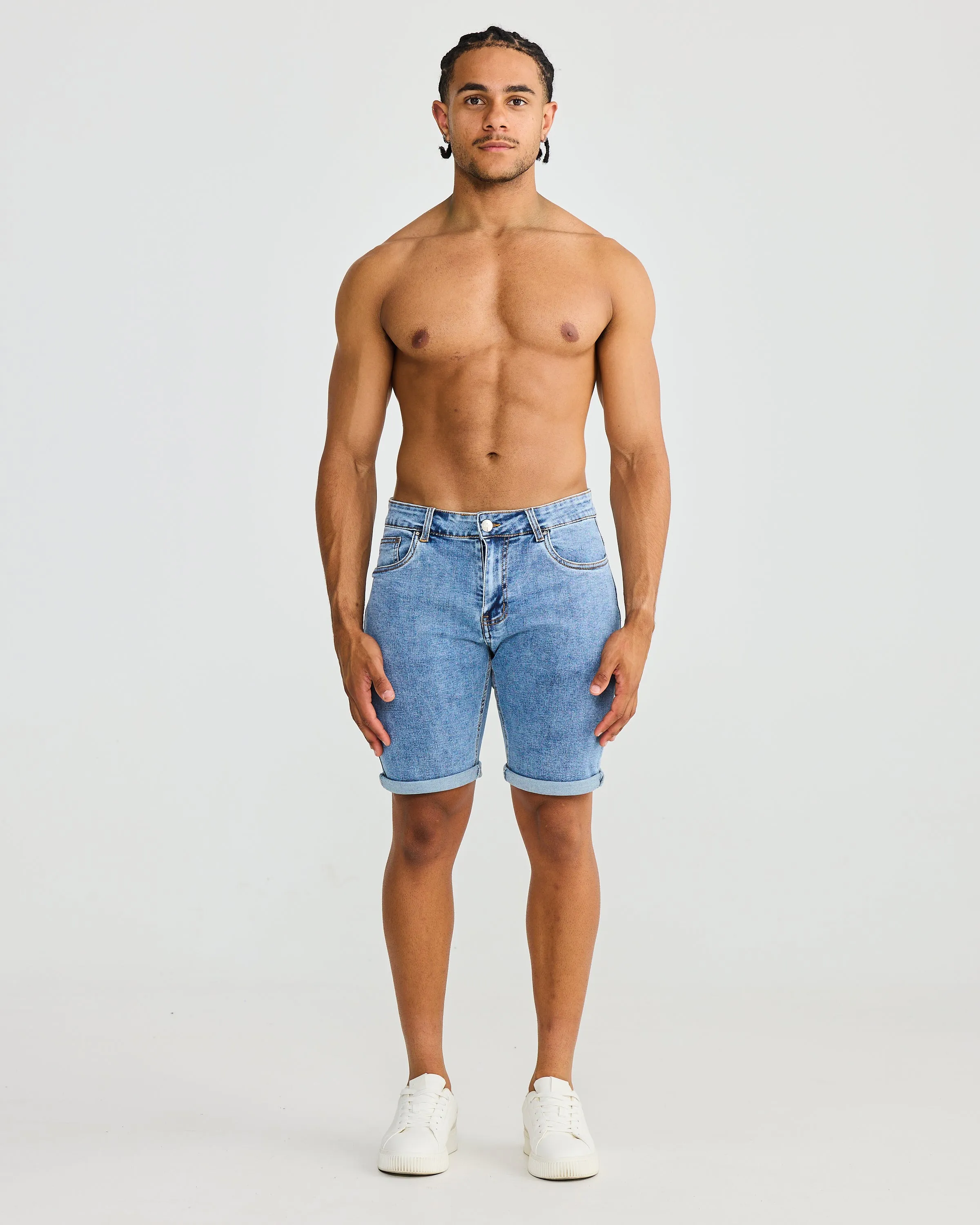 Washed Blue Denim Shorts