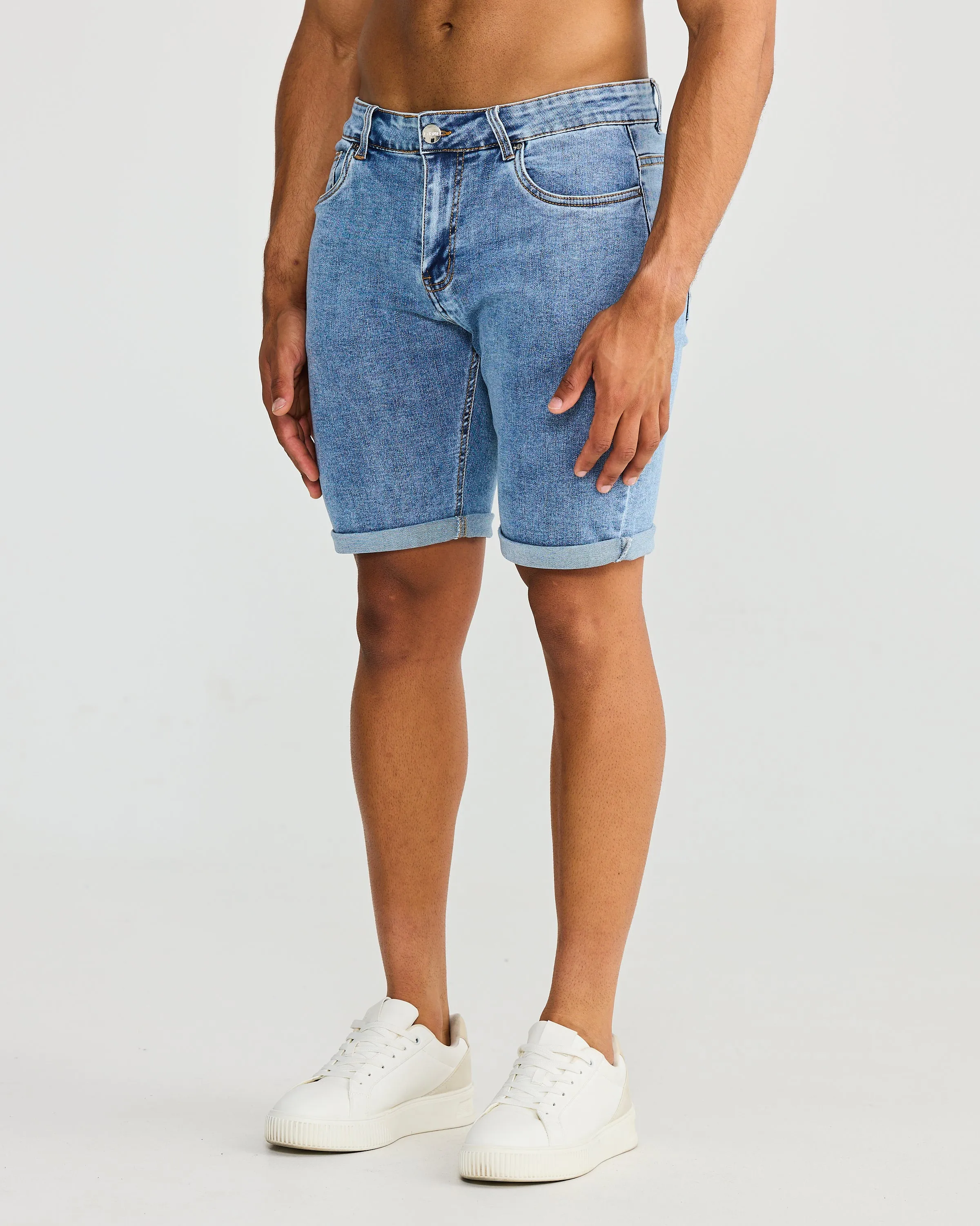 Washed Blue Denim Shorts