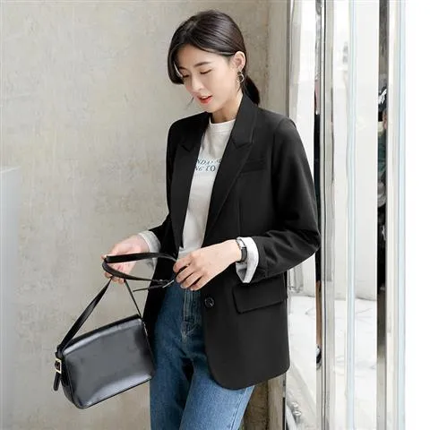 Wenkouban Peonfly New 2022 Autumn Fashion Blazer Jacket Women Casual Korean Pockets Long Sleeve Coat Office Ladies Solid Loose Blazer