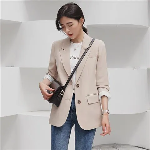 Wenkouban Peonfly New 2022 Autumn Fashion Blazer Jacket Women Casual Korean Pockets Long Sleeve Coat Office Ladies Solid Loose Blazer