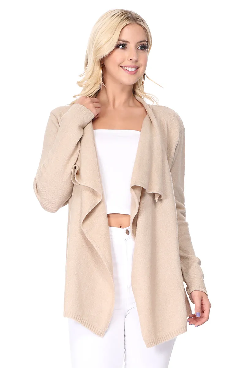 YEMAK Women's Long Sleeve Open Front Draped Stylish Cape Sweater Cardigan MK8218 (S-L)